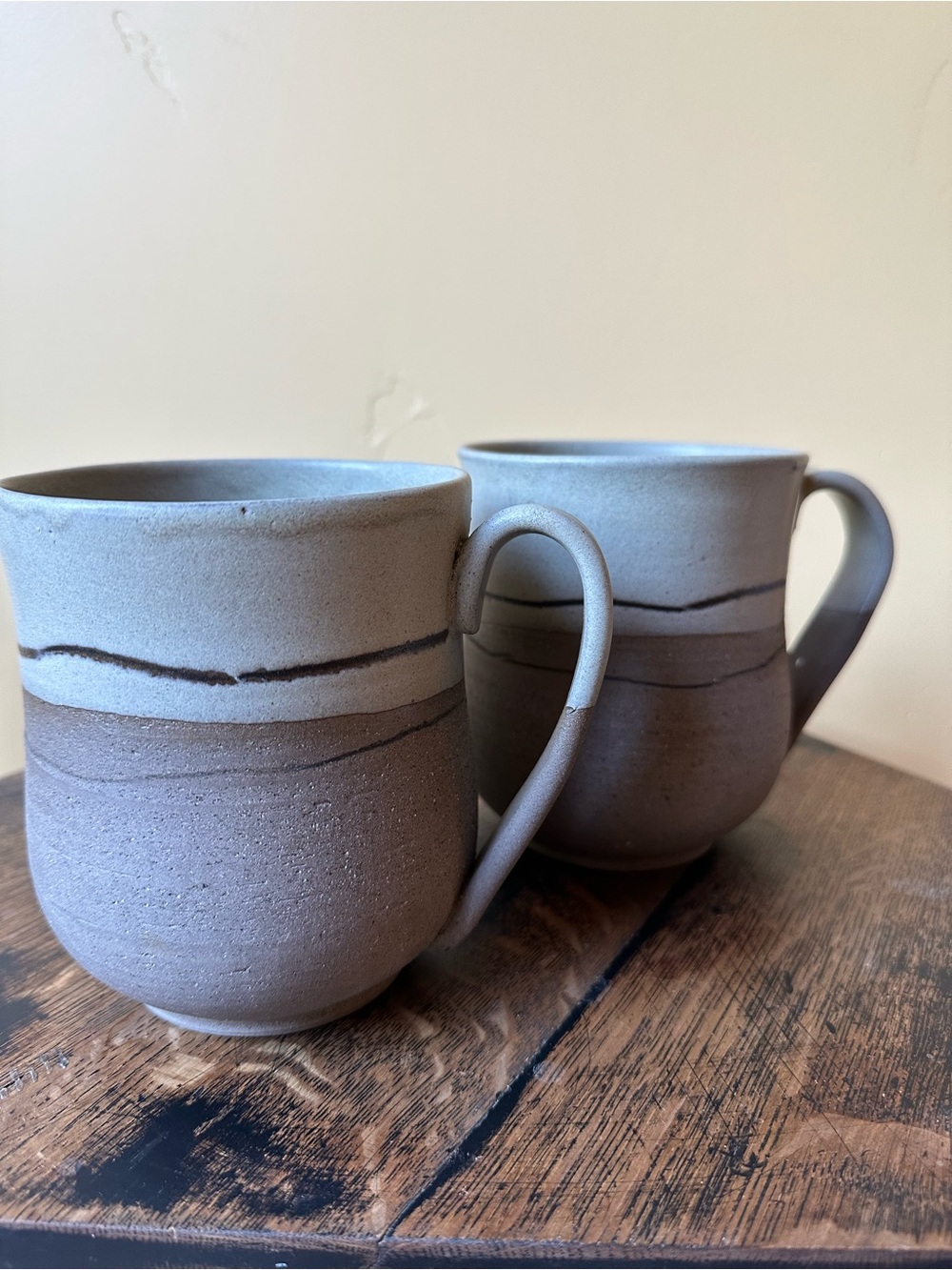 Pair of Large Handmade Stoneware Mugs, 5" x 4.25"